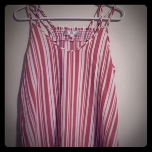 Pink Rose coral & cream striped tank top
